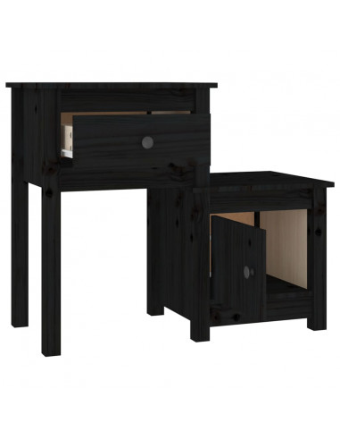 Comodino Nero 79,5x38x65,5 cm in Legno Massello di Pino