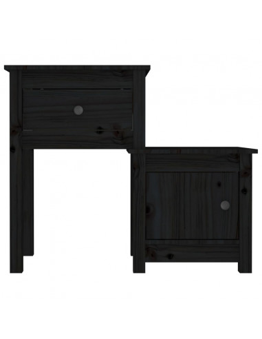 Comodino Nero 79,5x38x65,5 cm in Legno Massello di Pino