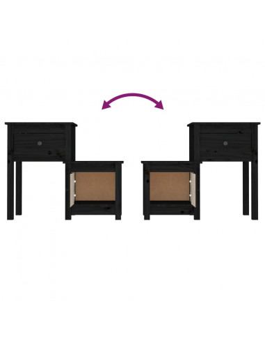 Comodino Nero 79,5x38x65,5 cm in Legno Massello di Pino