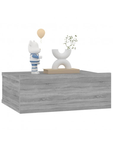 Comodino Pensile Grigio Sonoma 40x30x15cm in Legno Multistrato
