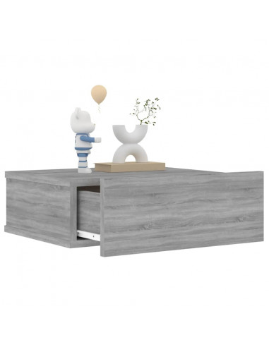 Comodino Pensile Grigio Sonoma 40x30x15cm in Legno Multistrato