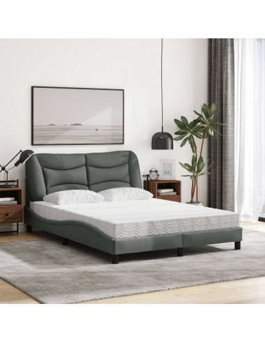 Letto con Materasso Grigio Scuro 140x200cm Tessuto