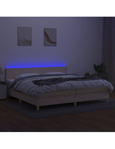 Letto a Molle Materasso e LED bianco 200x200cm in Tessuto