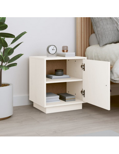 Comodino Bianco 40x34x45 cm in Legno Massello di Pino