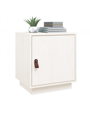 Comodino Bianco 40x34x45 cm in Legno Massello di Pino