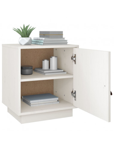Comodino Bianco 40x34x45 cm in Legno Massello di Pino