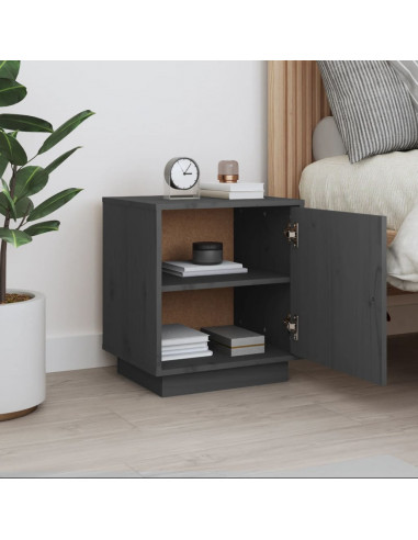 Comodino Grigio 40x34x45 cm in Legno Massello di Pino