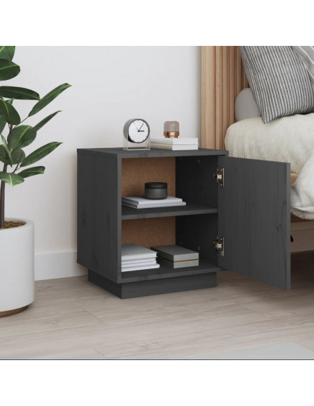 Comodino Grigio 40x34x45 cm in Legno Massello di Pino