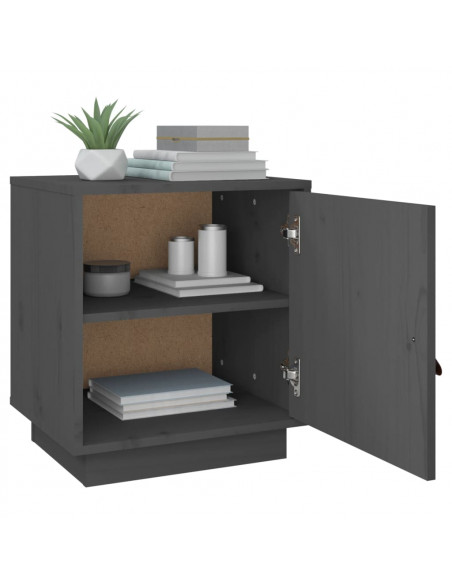 Comodino Grigio 40x34x45 cm in Legno Massello di Pino