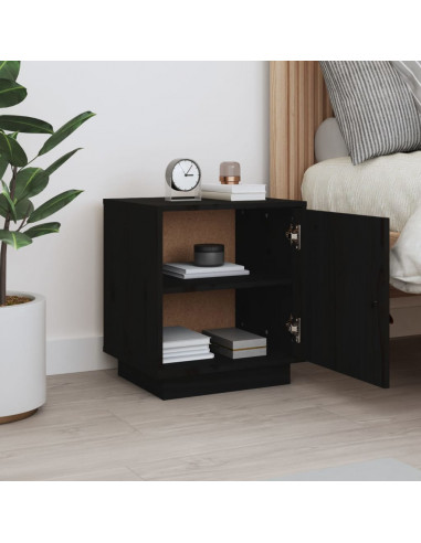 Comodino Nero 40x34x45 cm in Legno Massello di Pino