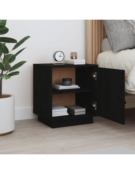 Comodino Nero 40x34x45 cm in Legno Massello di Pino