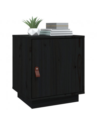 Comodino Nero 40x34x45 cm in Legno Massello di Pino