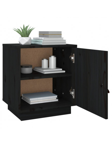 Comodino Nero 40x34x45 cm in Legno Massello di Pino