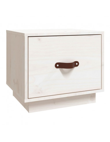 Comodino Bianco 40x34x35 cm in Legno Massello di Pino