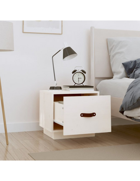 Comodino Bianco 40x34x35 cm in Legno Massello di Pino