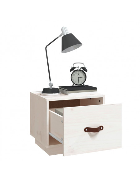 Comodino Bianco 40x34x35 cm in Legno Massello di Pino