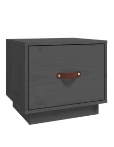 Comodino Grigio 40x34x35 cm in Legno Massello di Pino 2
