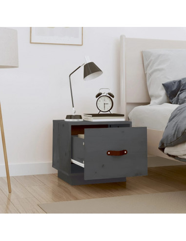 Comodino Grigio 40x34x35 cm in Legno Massello di Pino
