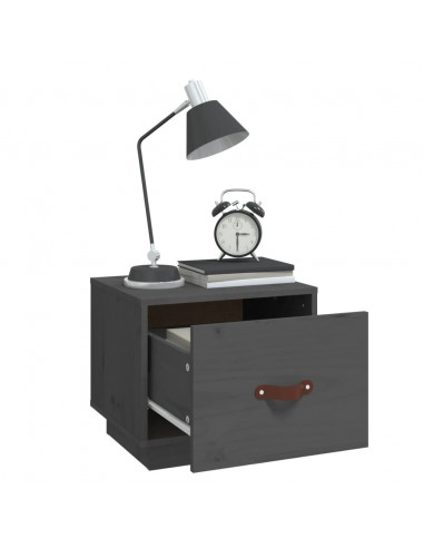 Comodino Grigio 40x34x35 cm in Legno Massello di Pino