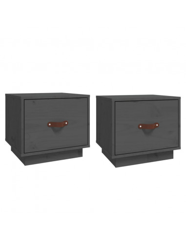 Comodini 2 pz Grigi 40x34x35 cm in Legno Massello di Pino