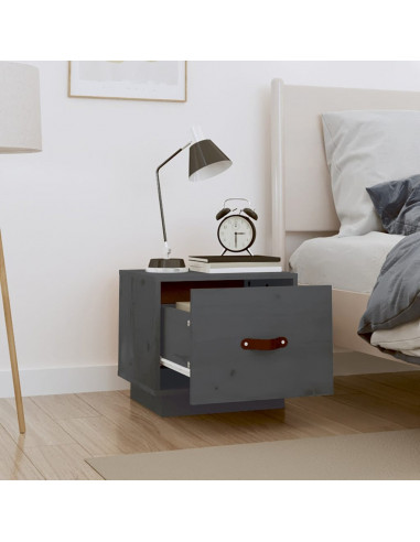 Comodini 2 pz Grigi 40x34x35 cm in Legno Massello di Pino