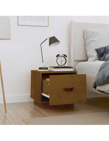 Comodino Miele 40x34x35 cm in Legno Massello di Pino