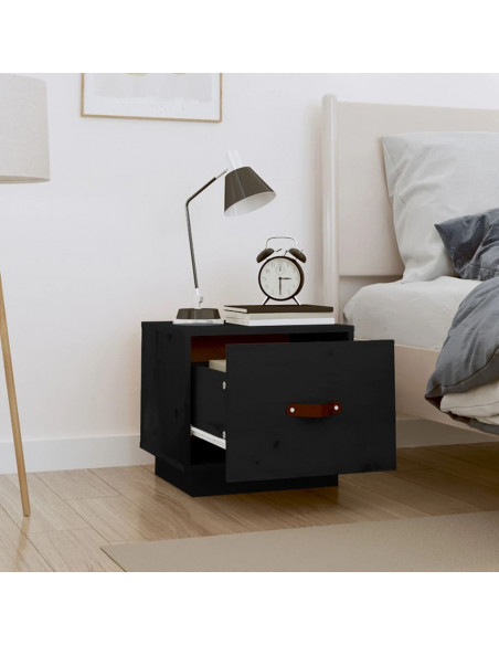 Comodino Nero 40x34x35 cm in Legno Massello di Pino