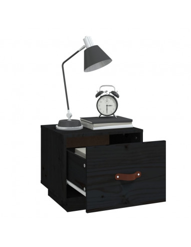 Comodino Nero 40x34x35 cm in Legno Massello di Pino