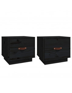 Comodini 2 pz Neri 40x34x35 cm in Legno Massello di Pino 2