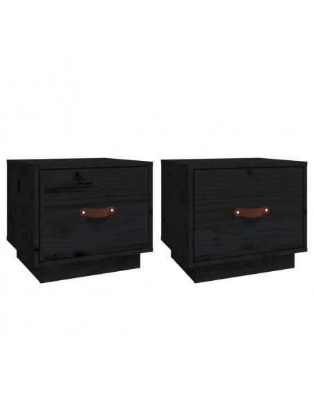 Comodini 2 pz Neri 40x34x35 cm in Legno Massello di Pino