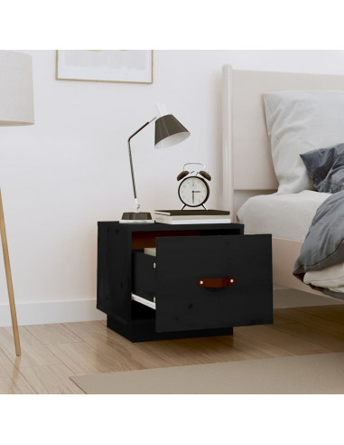 Comodini 2 pz Neri 40x34x35 cm in Legno Massello di Pino