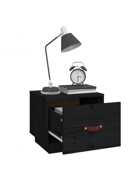 Comodini 2 pz Neri 40x34x35 cm in Legno Massello di Pino