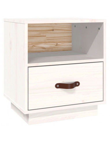 Comodino Bianco 40x34x45 cm in Legno Massello di Pino