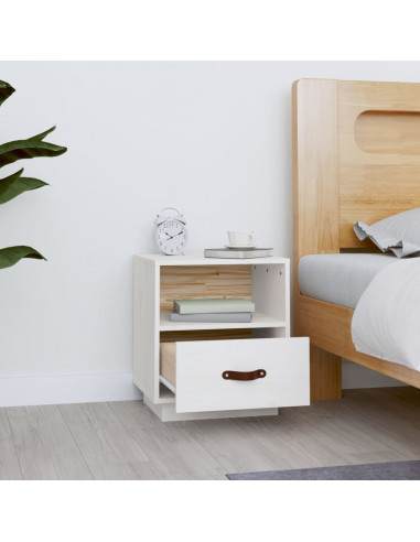 Comodino Bianco 40x34x45 cm in Legno Massello di Pino