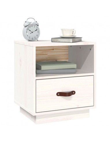 Comodino Bianco 40x34x45 cm in Legno Massello di Pino