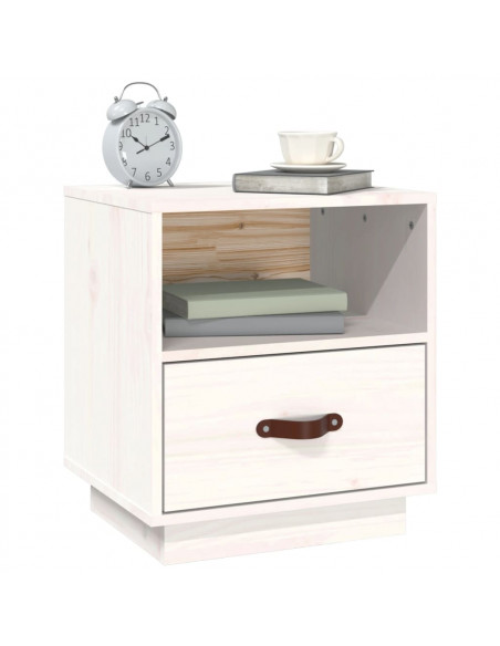 Comodino Bianco 40x34x45 cm in Legno Massello di Pino