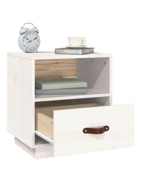 Comodino Bianco 40x34x45 cm in Legno Massello di Pino