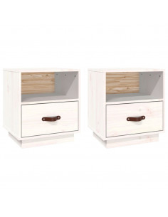 Comodini Bianco 2 pz 40x34x45 cm in Legno Massello di Pino 2