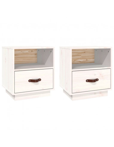 Comodini Bianco 2 pz 40x34x45 cm in Legno Massello di Pino