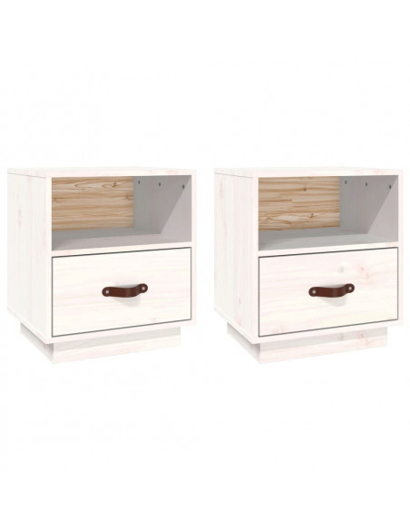 Comodini Bianco 2 pz 40x34x45 cm in Legno Massello di Pino
