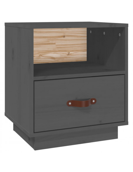 Comodino Grigio 40x34x45 cm in Legno Massello di Pino