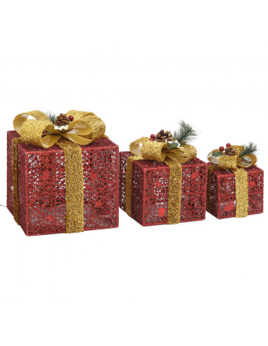 Scatole Regalo Decorative Natale 3pz Rosse da Esterno Interni
