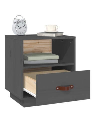 Comodino Grigio 40x34x45 cm in Legno Massello di Pino