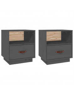 Comodini Grigi 2 pz 40x34x45 cm in Legno Massello di Pino 2
