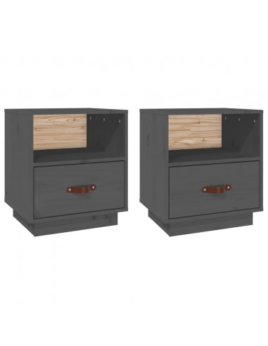 Comodini Grigi 2 pz 40x34x45 cm in Legno Massello di Pino