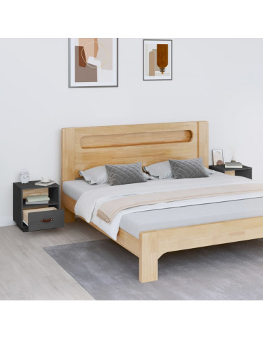Comodini Grigi 2 pz 40x34x45 cm in Legno Massello di Pino