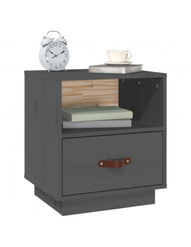 Comodini Grigi 2 pz 40x34x45 cm in Legno Massello di Pino