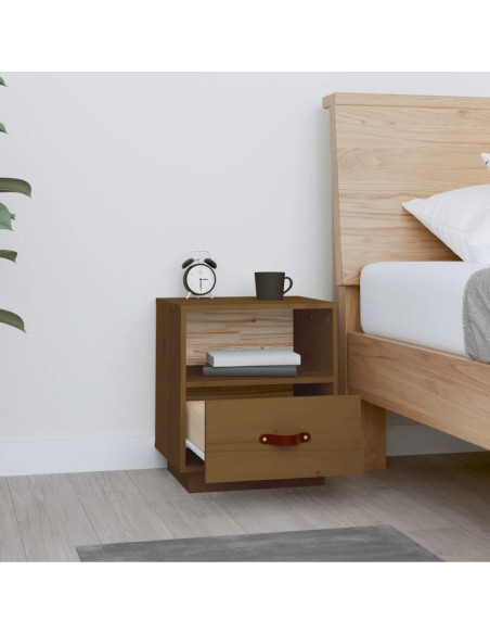 Comodino Miele 40x34x45 cm in Legno Massello di Pino