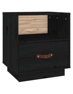 Comodino Nero 40x34x45 cm in Legno Massello di Pino 2