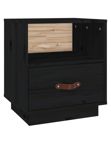 Comodino Nero 40x34x45 cm in Legno Massello di Pino